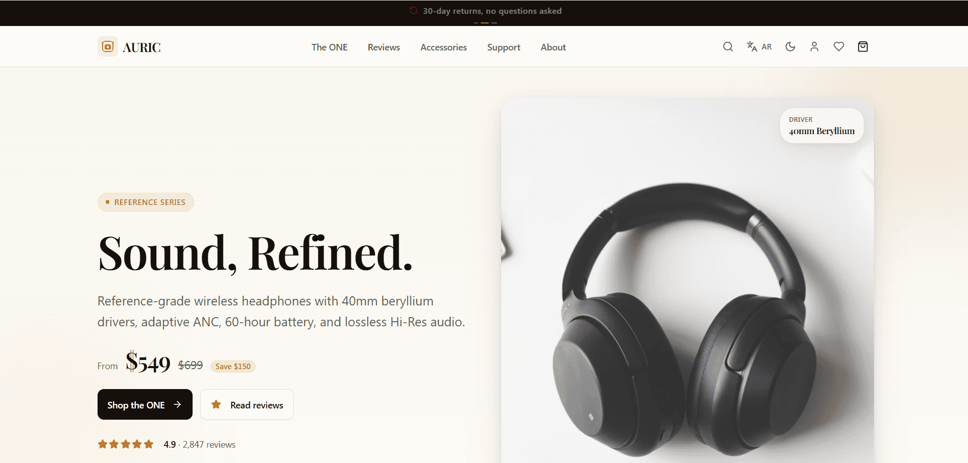 AURIC - Premium Wireless Headphones Ecommerce Template