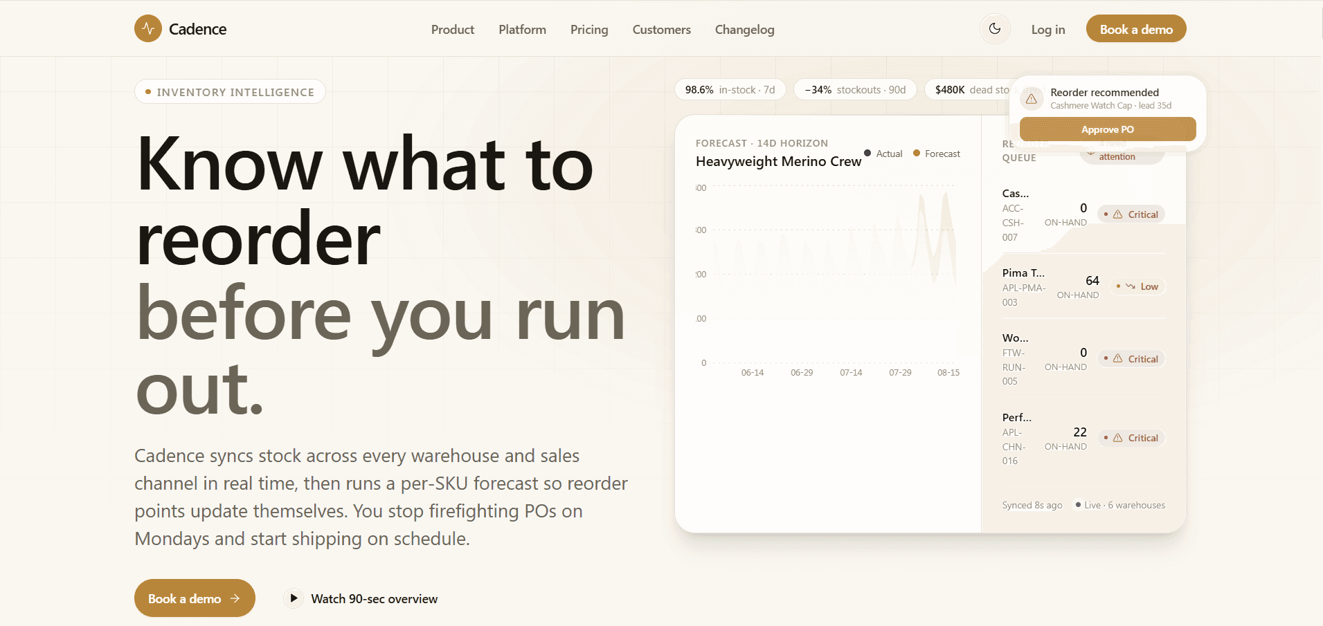 Cadence Next.js Inventory Forecasting SaaS Landing Page Template