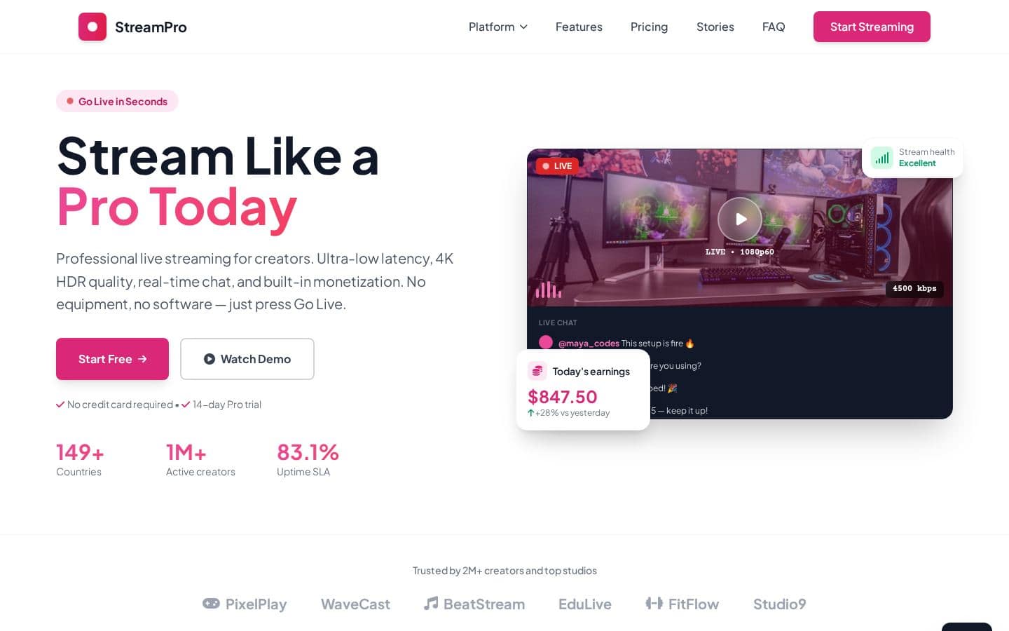 StreamPro - Professional Live Streaming Platform